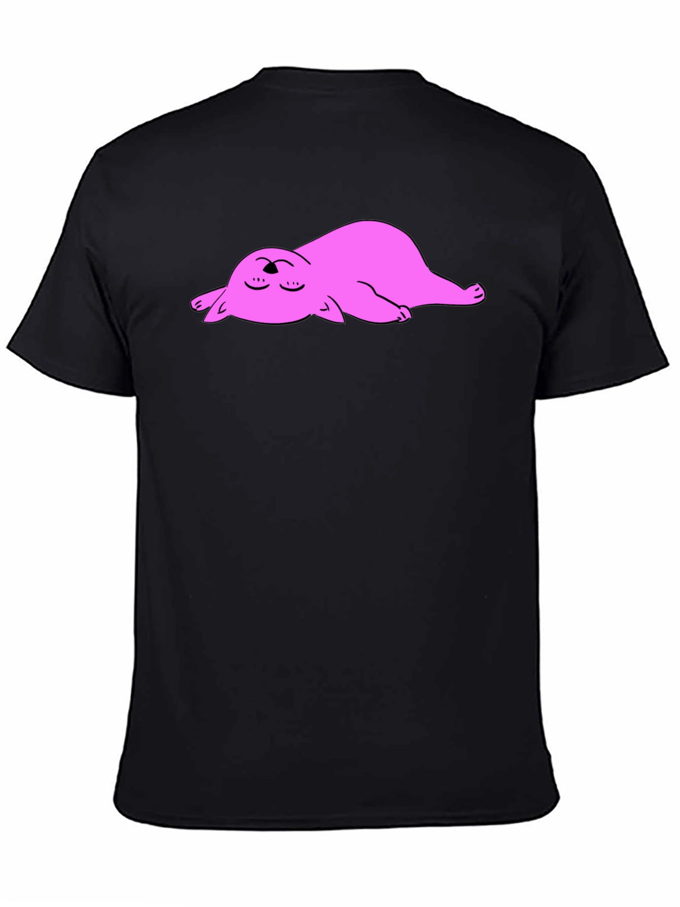 Black Black T-Shirt with Sleeping Pink Cat Cartoon Graphic view 4