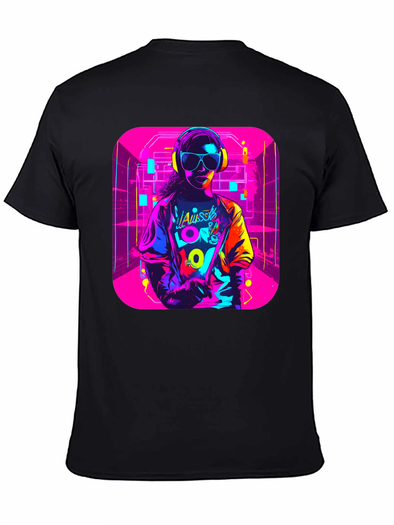 Black Neon 80s Retro T-Shirt - Unisex Black Tee view 4