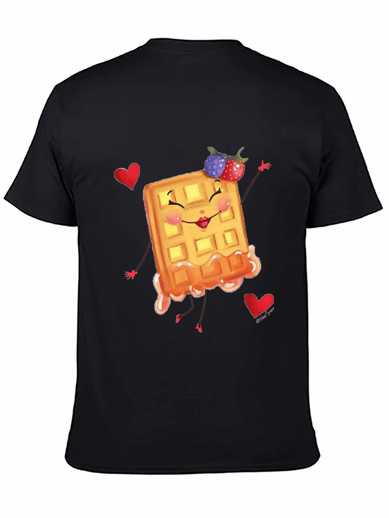 Black Cute Waffle T-Shirt - Sweet & Funny Design view 4