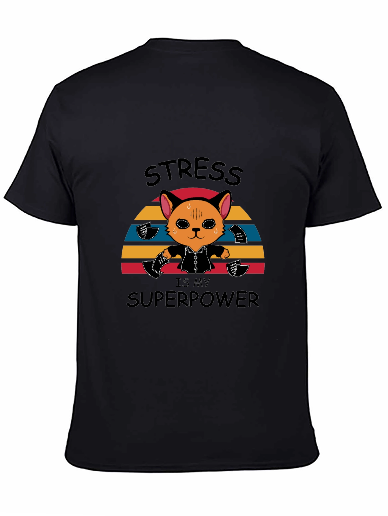 Black Stress is My Superpower Funny Cat T-Shirt view 4