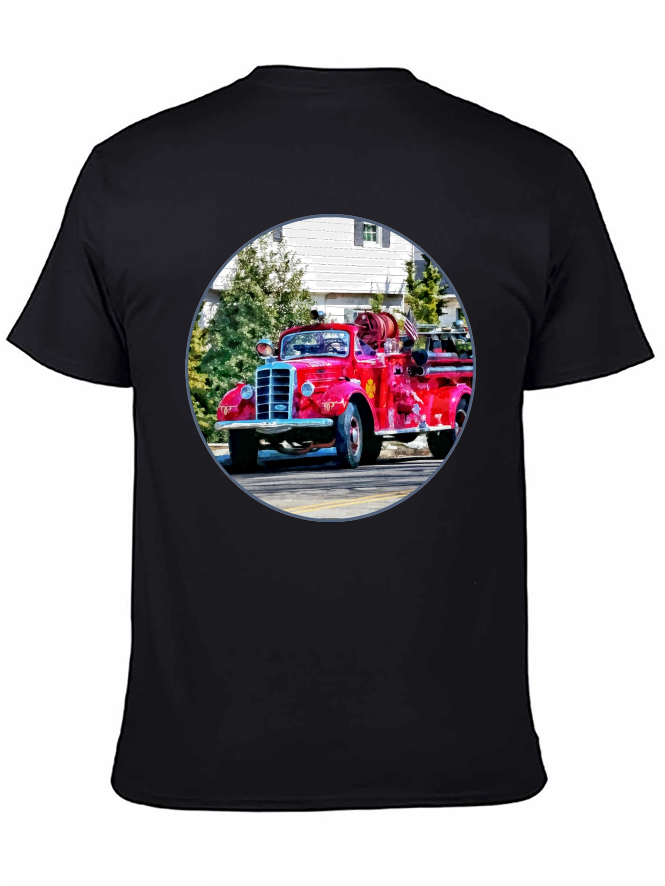 Black Vintage Fire Truck Graphic T-Shirt - Classic Design view 4