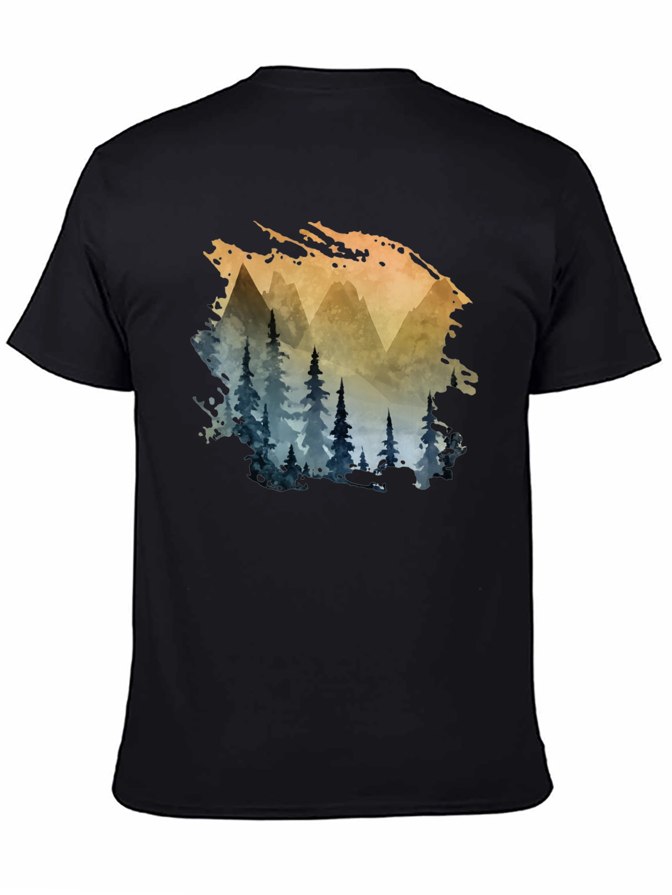 Black Watercolor Mountain & Trees Graphic Tee - Black view 4