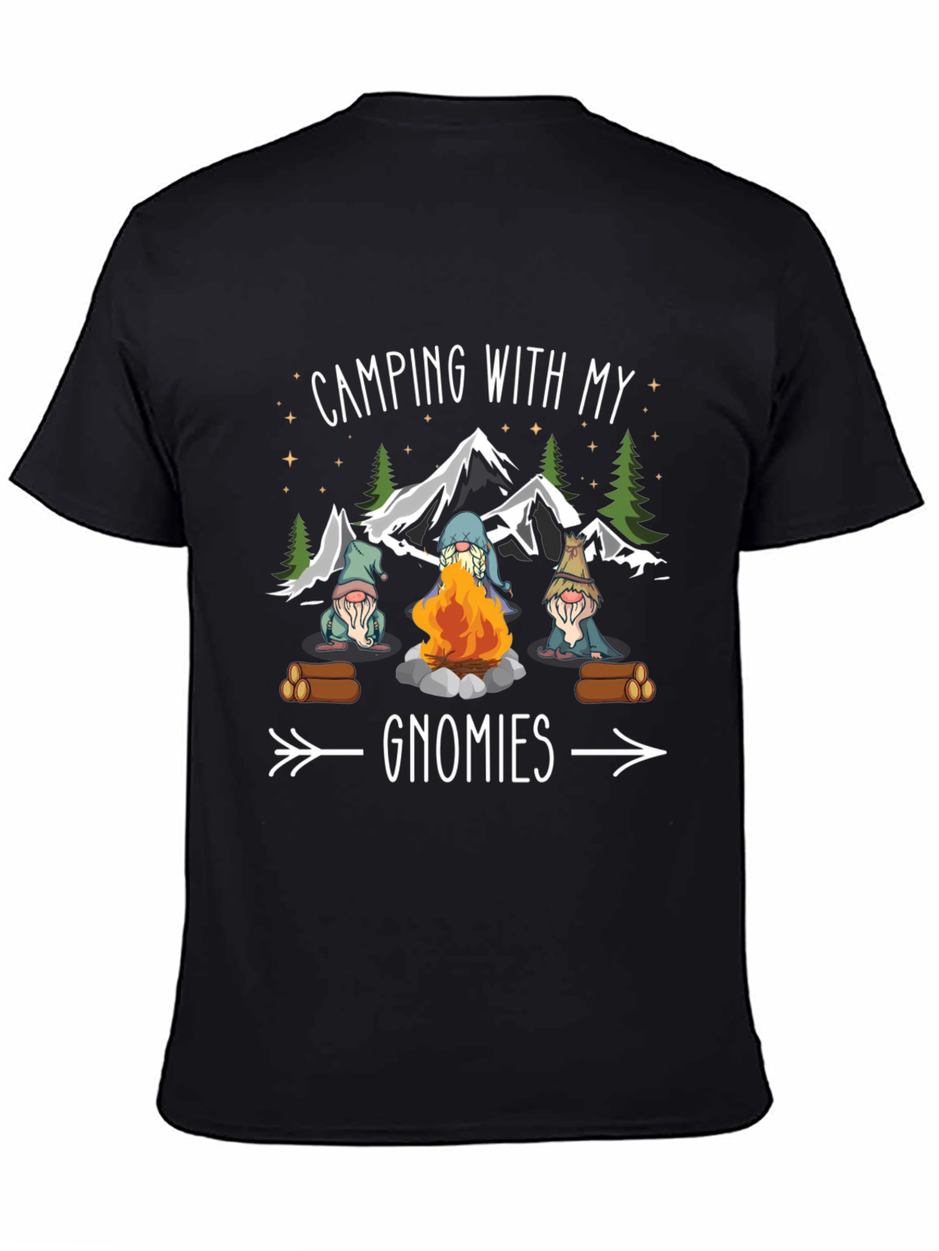 Black Camping with My Gnomies T-Shirt - Black view 4