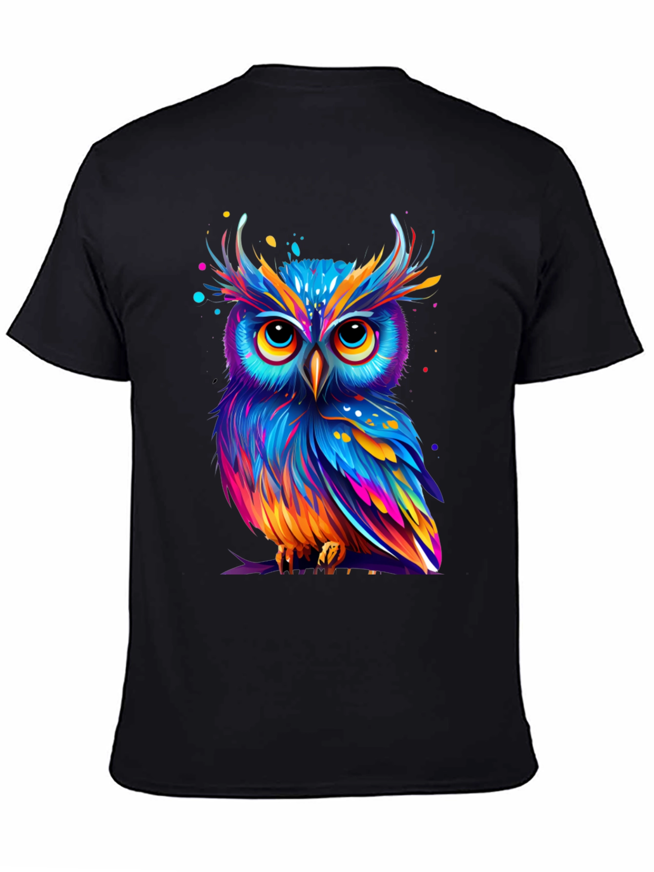 Black Colorful Owl Graphic Tee - Unique Art T-Shirt view 4