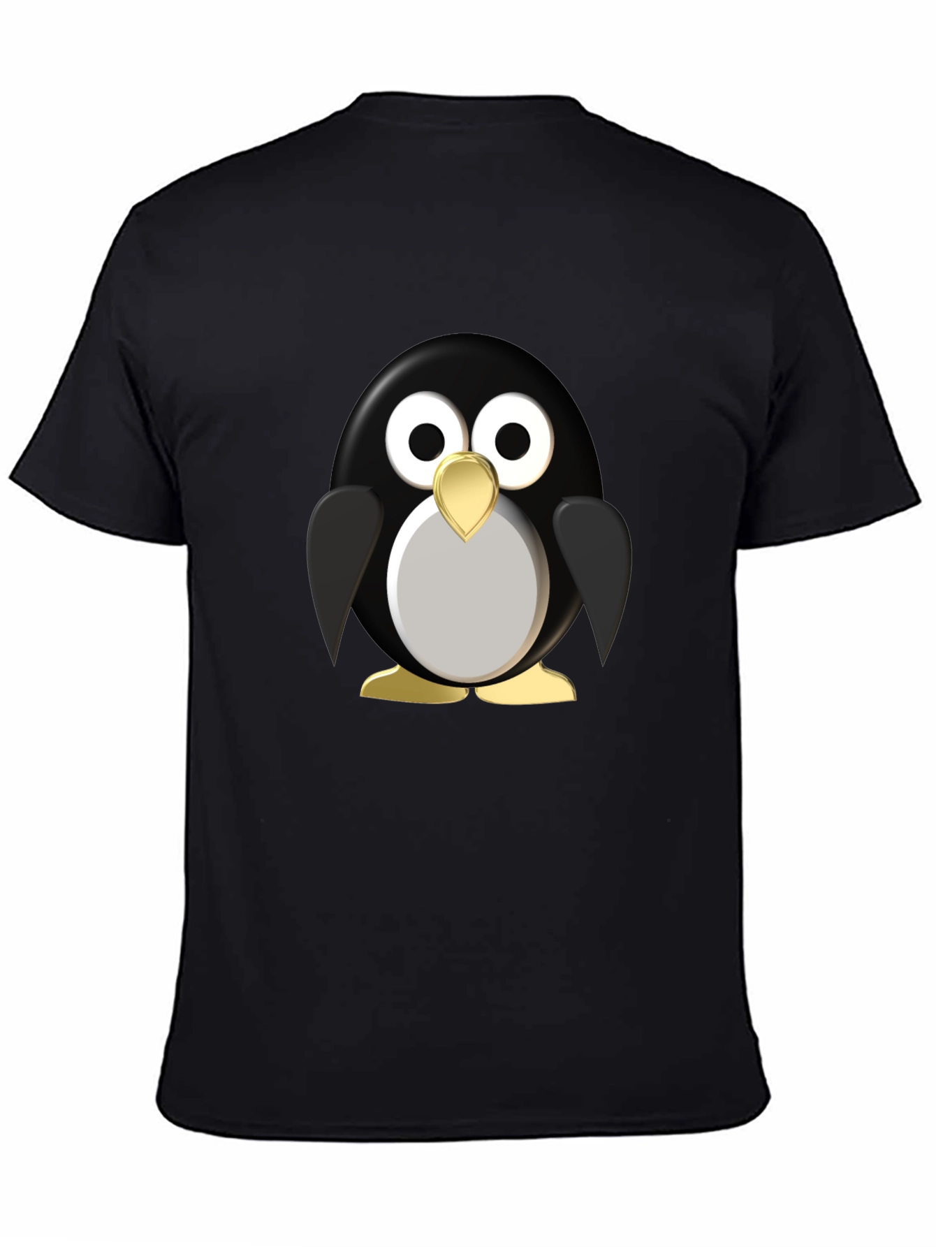 Black Cartoon Penguin Graphic Black T-Shirt view 4