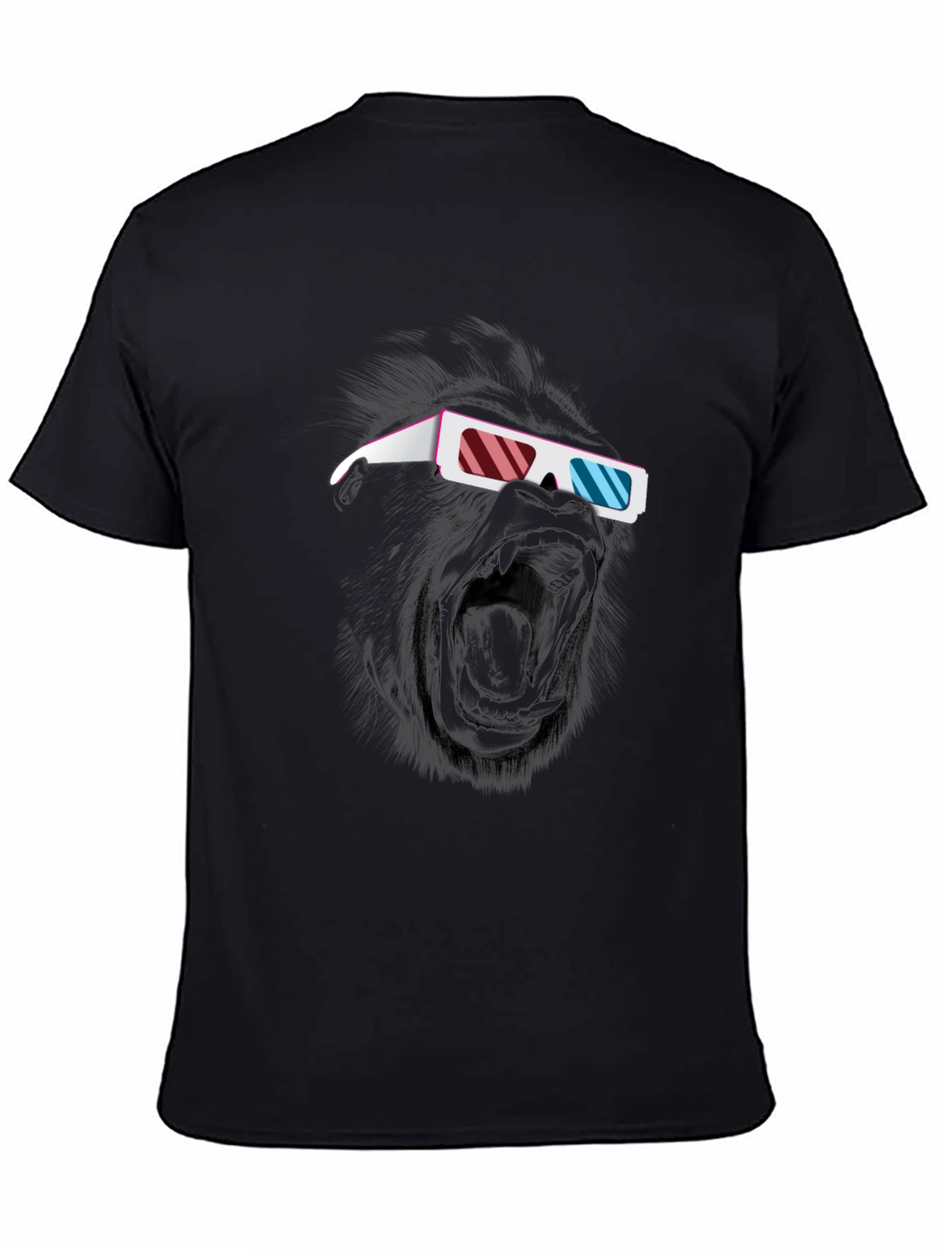 Black Cool Gorilla 3D Glasses Graphic T-Shirt view 4