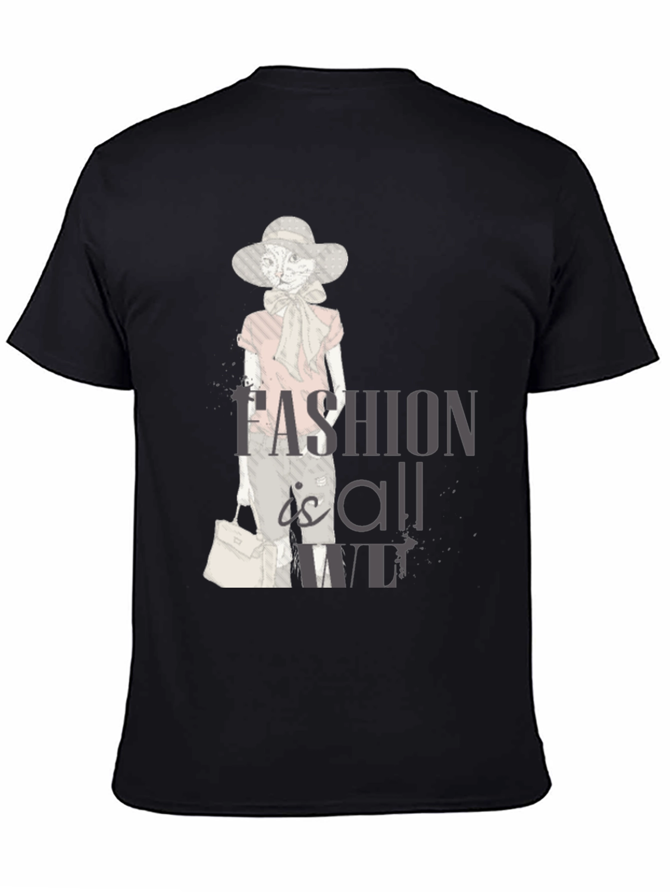 Black Stylish Cat Fashion T-Shirt - Unisex Cotton Tee view 4