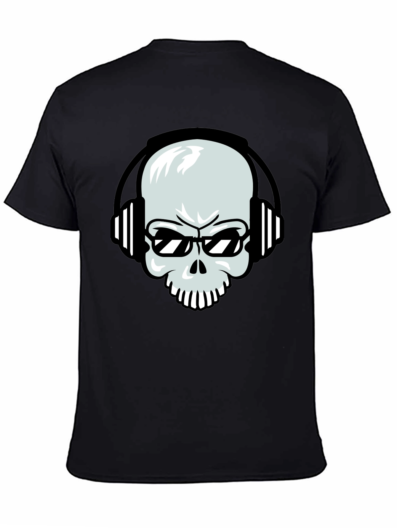 Black Skull with Headphones Graphic Tee - Black Cotton T-Shirt view 4