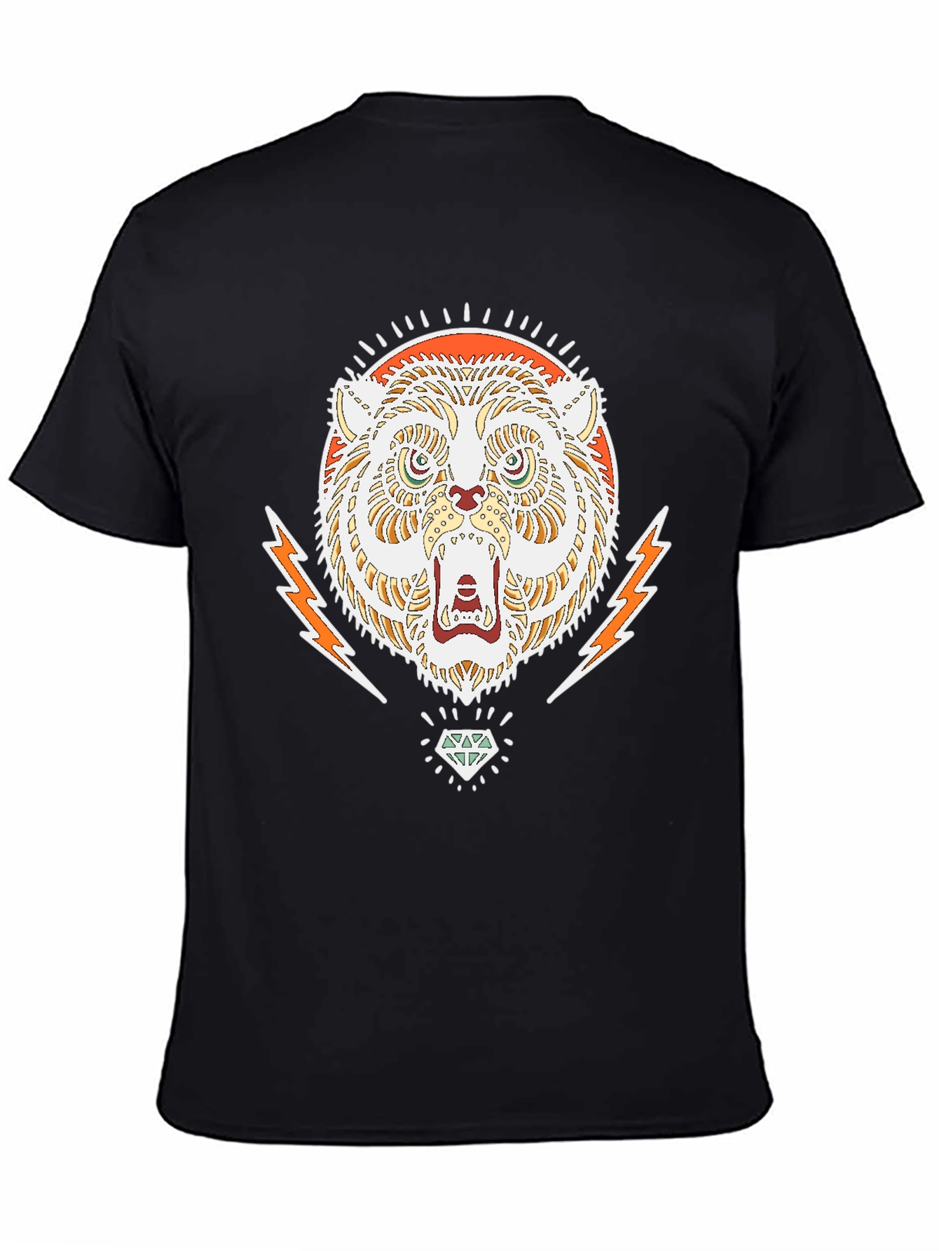 Black Cool Graphic Tee - Tiger & Diamond Design view 4