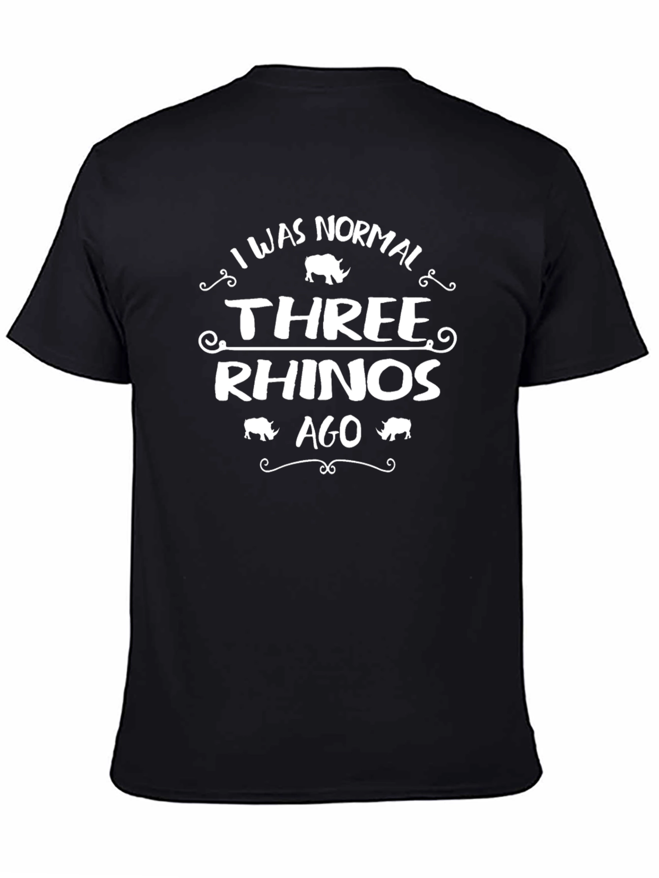 Black Funny I Was Normal Three Rhinos Ago T-Shirt view 4