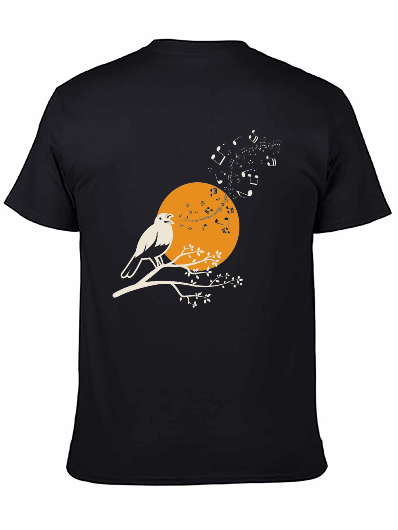 Black Bird Song T-Shirt - Musical Bird on Branch view 4
