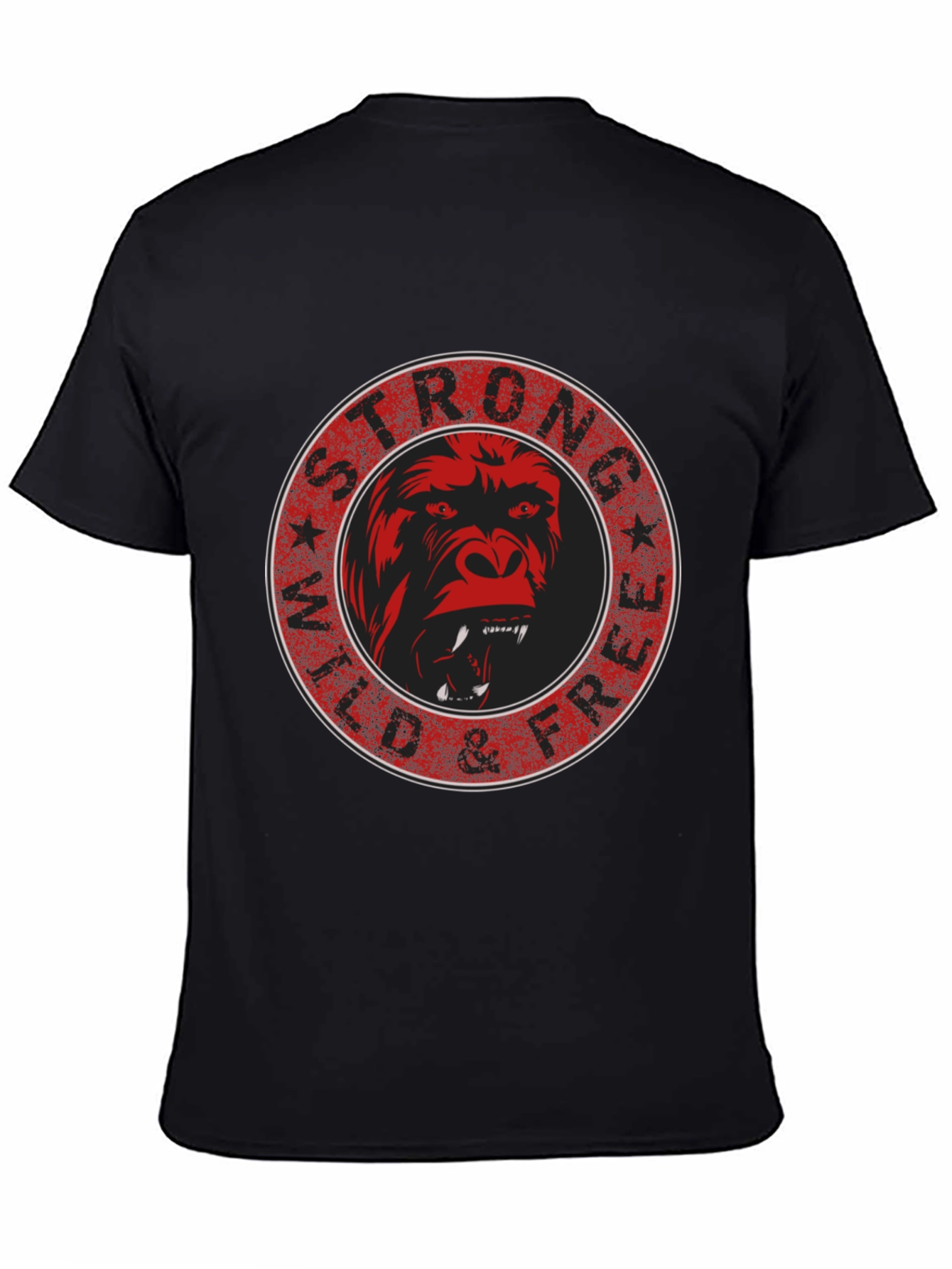 Black Strong Wild & Free Gorilla Graphic Tee view 4