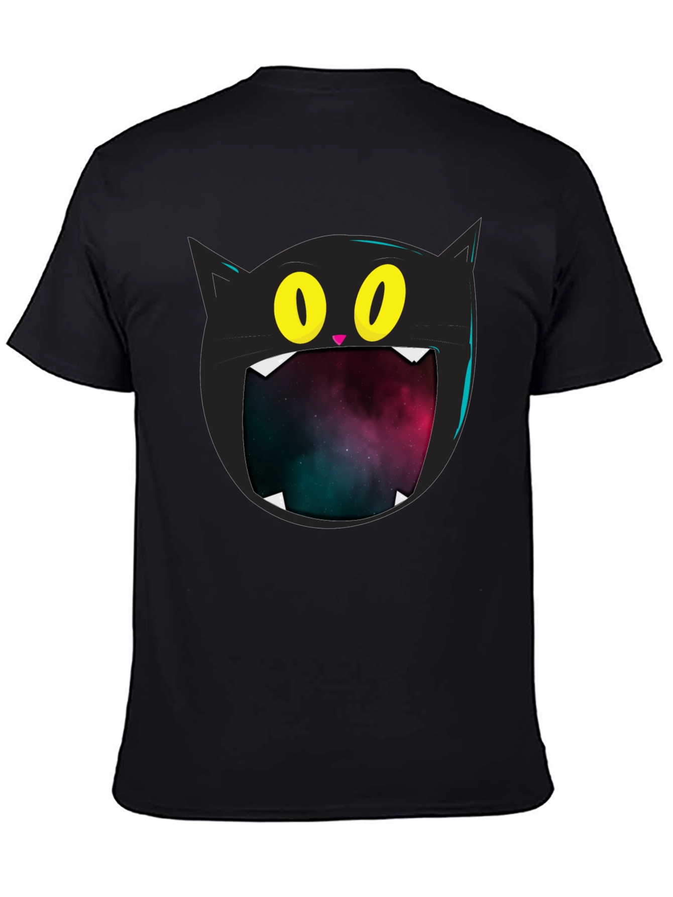 Black Cosmic Cat T-Shirt - Black Graphic Tee view 4