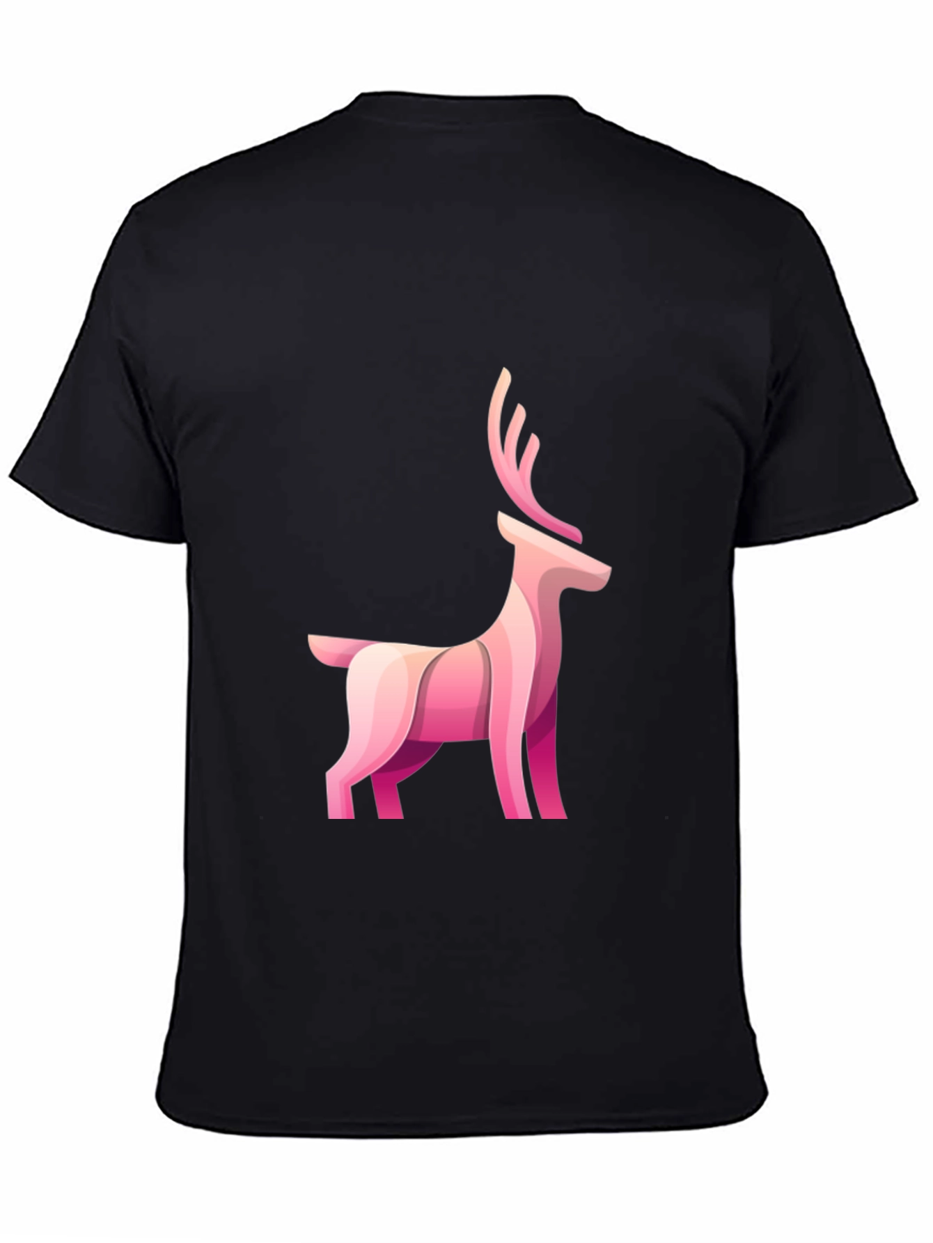Black Stylish Black Tee with Pink Deer Graphic view 4