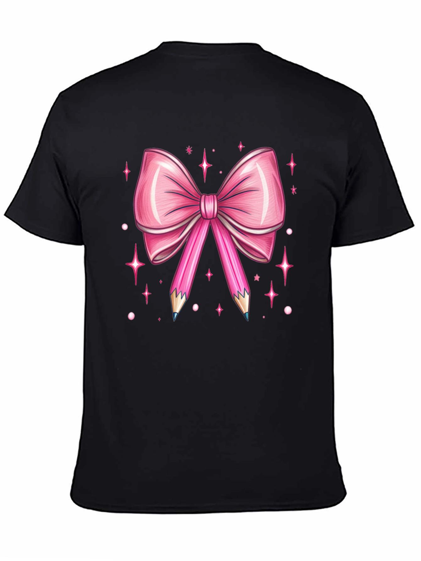 Black Pink Bow & Pencil Graphic Tee view 4