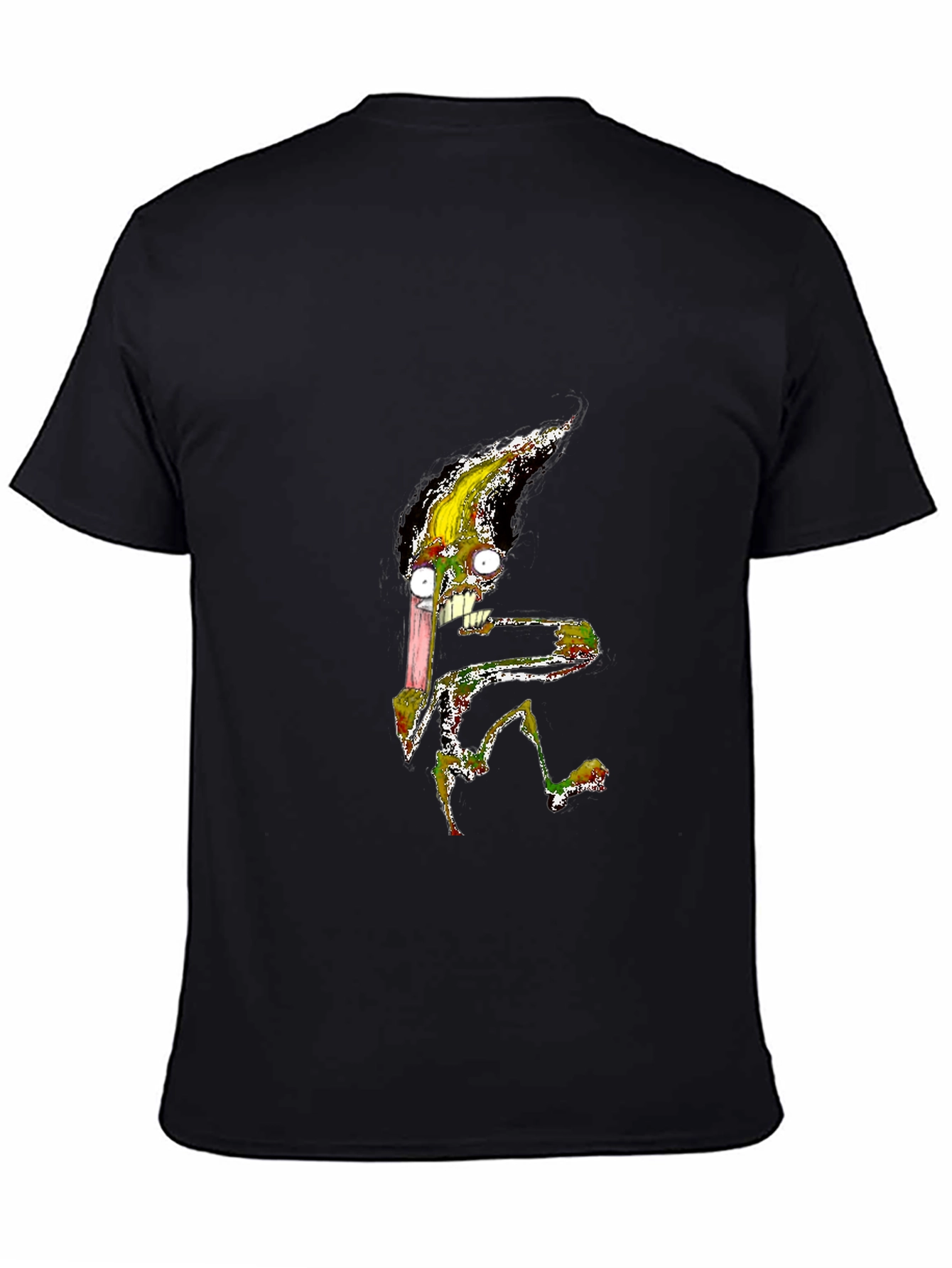Black Men's Black T-Shirt with Cartoon Creature view 4