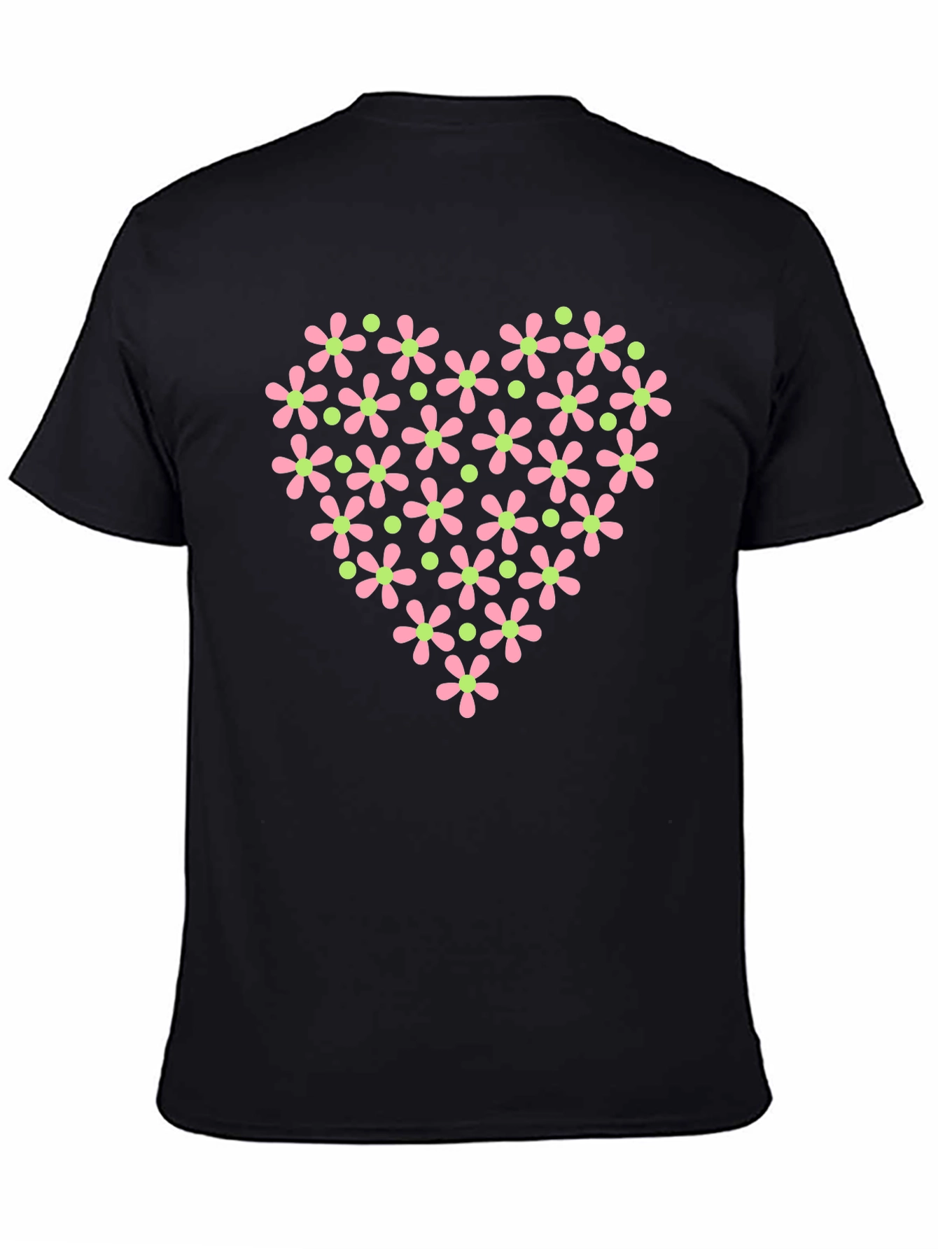 Black Floral Heart T-Shirt - Black Cotton Tee view 4