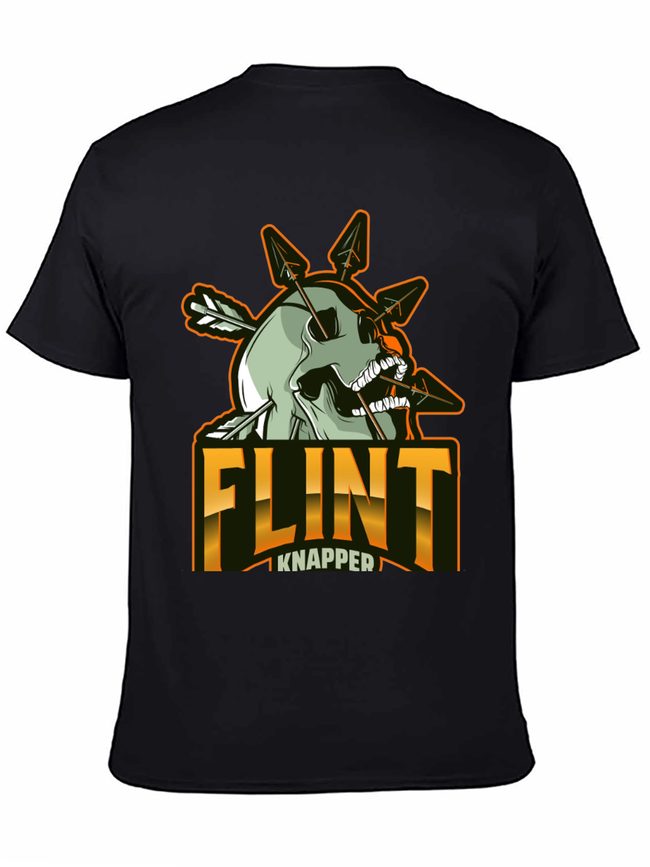 Black Flint Knapper Skull Arrow T-Shirt view 4