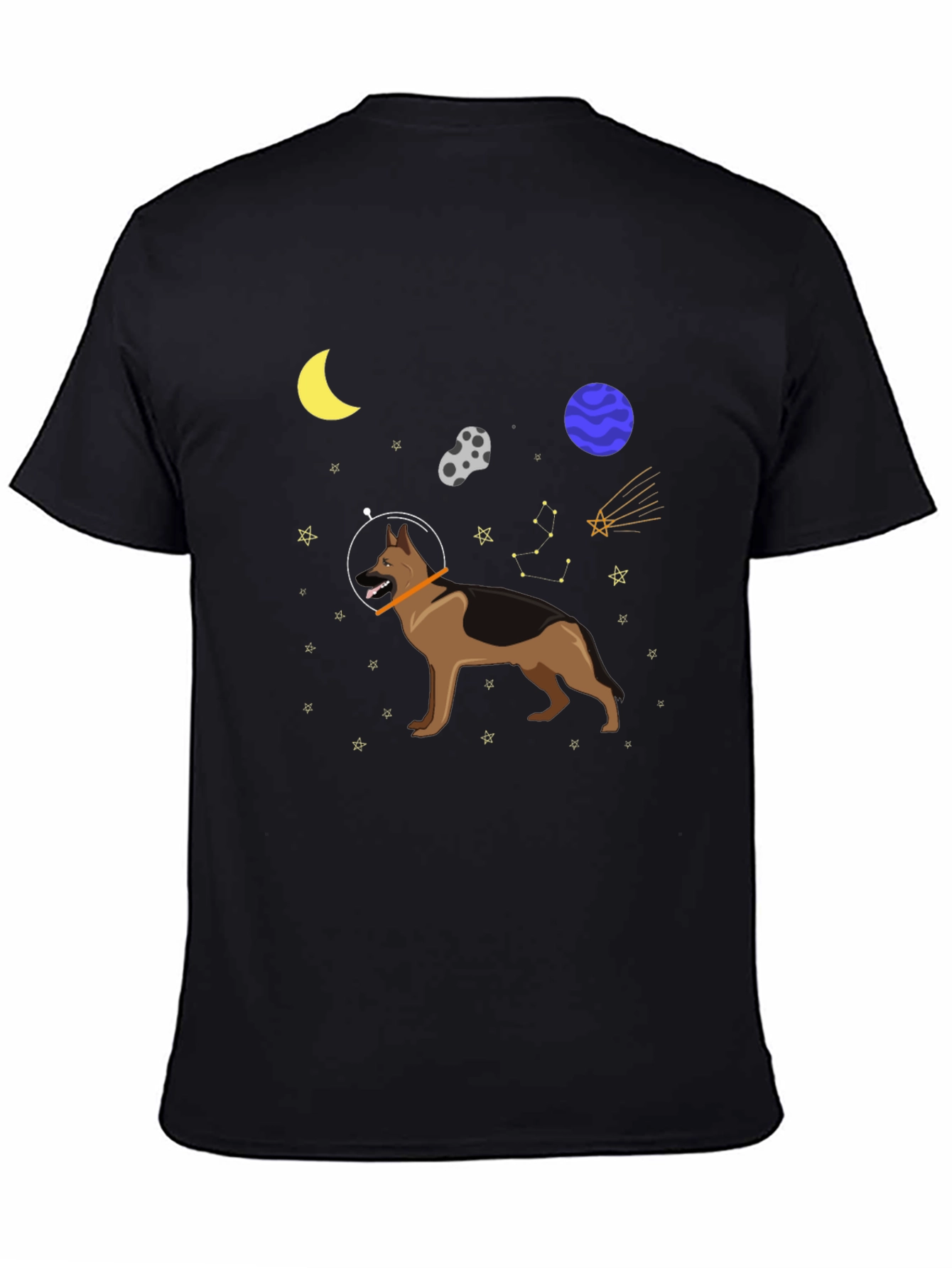 Black Space Dog Graphic Tee - Astronaut German Shepherd T-Shirt view 4