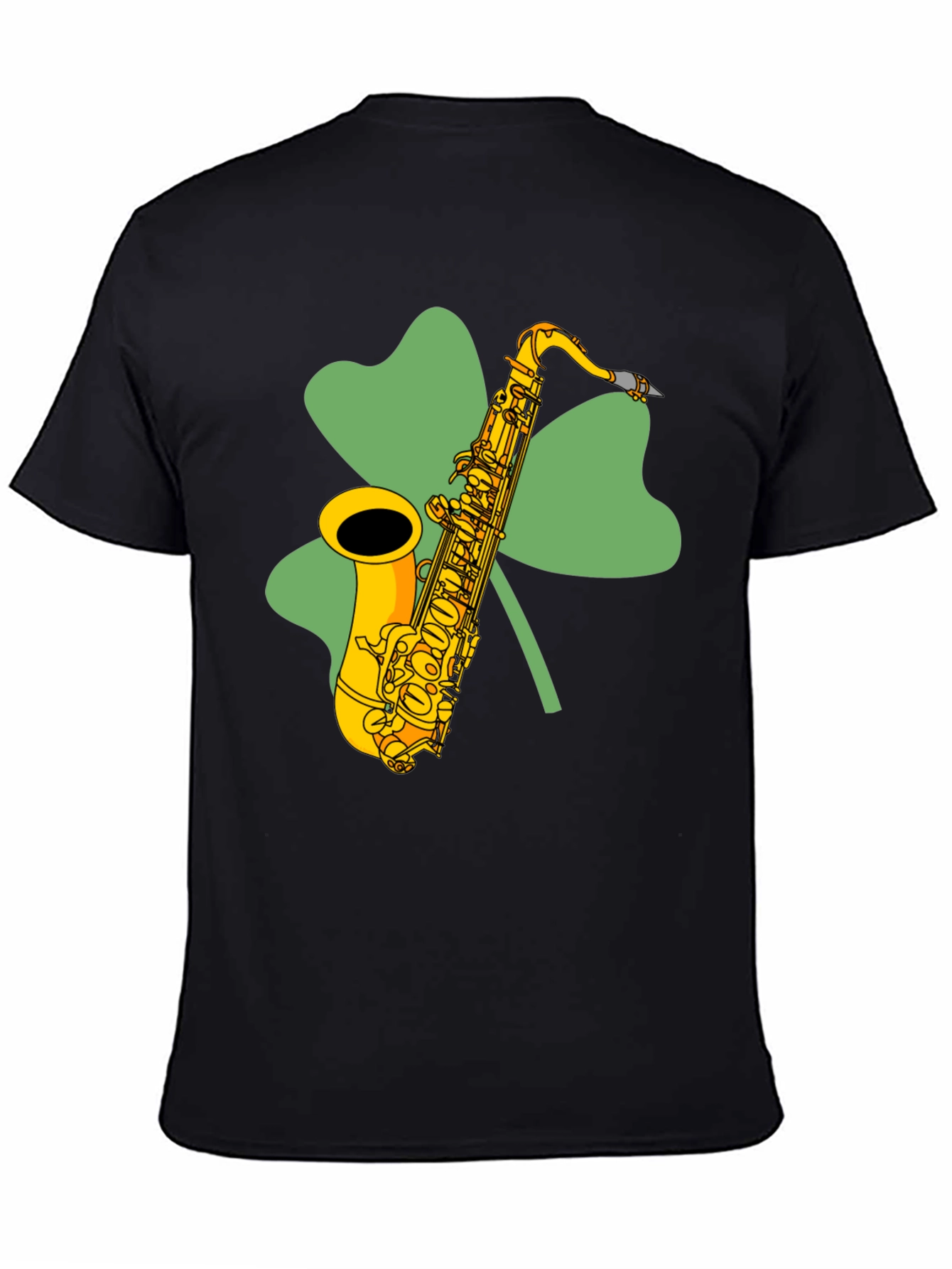 Black St. Patrick's Day Saxophone Shamrock T-Shirt view 4