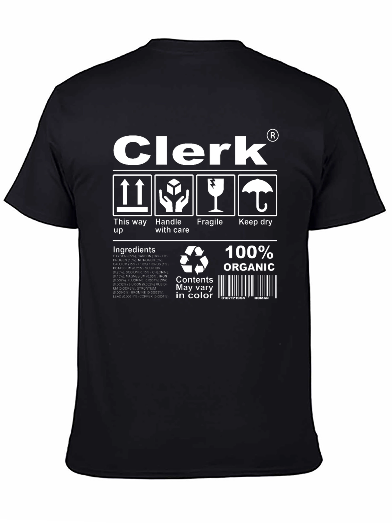 Black Clerk Organic Cotton T-Shirt Funny Handle with Care view 4