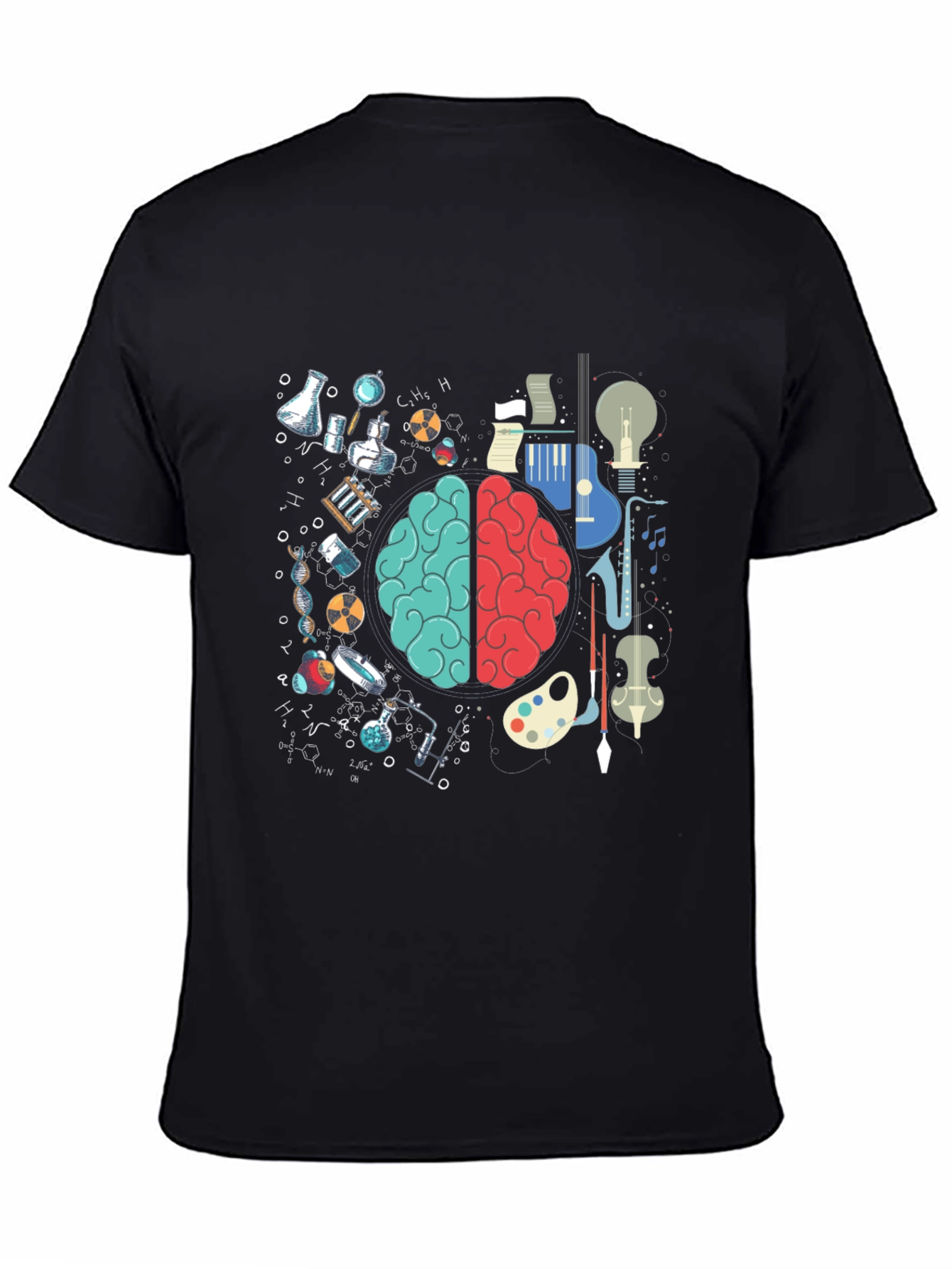 Black Science & Art Brain T-Shirt - Intellectual Style view 4