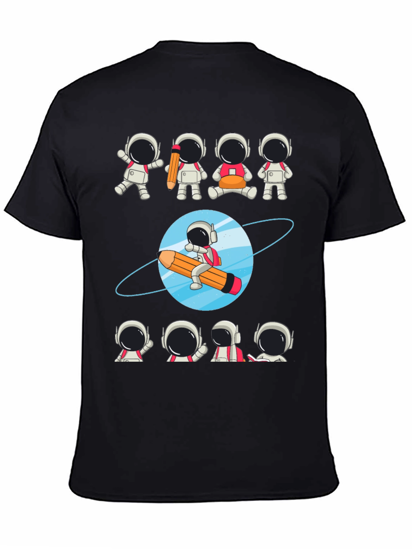 Black Astronaut Pencil Planet T-Shirt - Creative Space Design view 4
