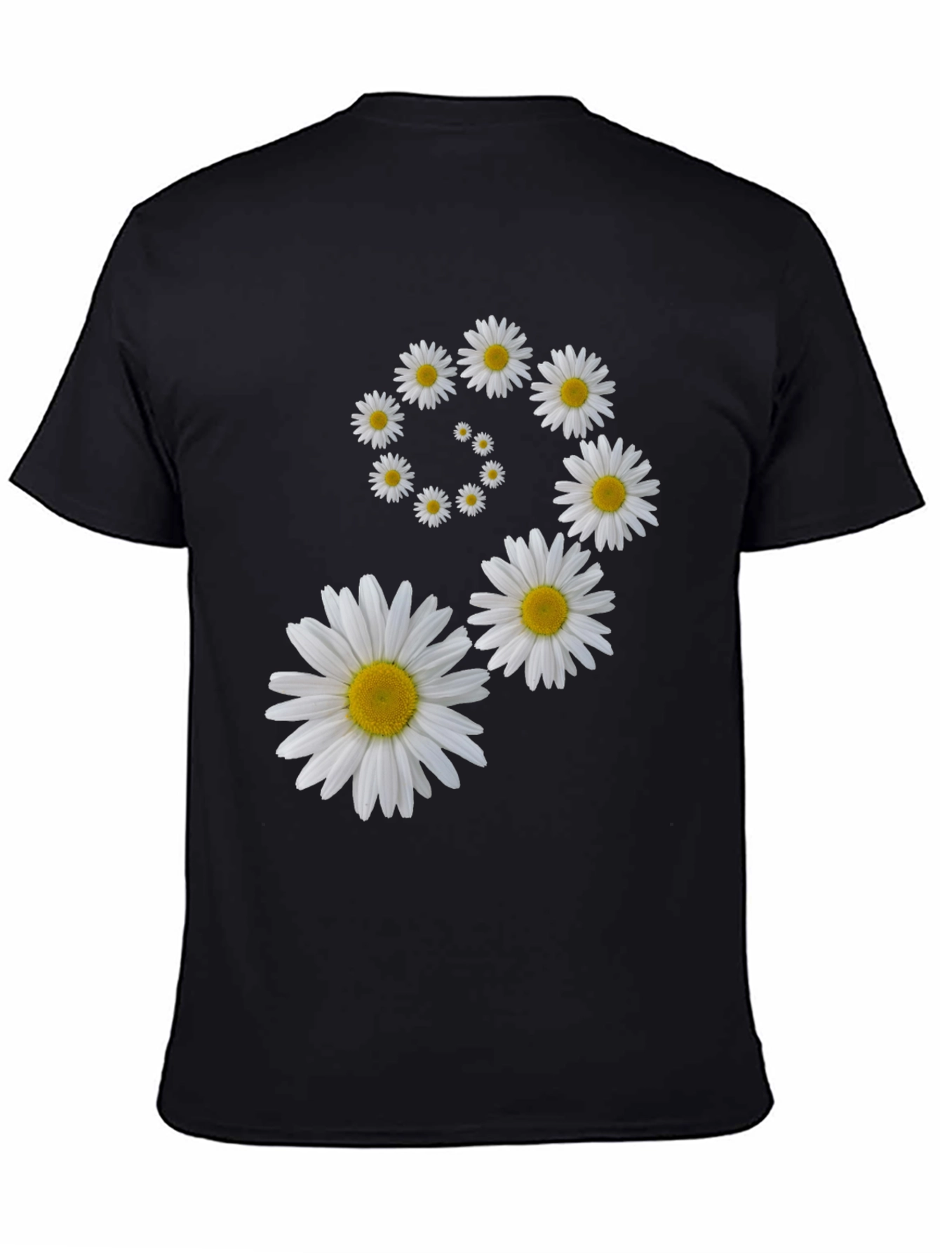 Black Daisy Spiral Graphic Black T-Shirt view 4