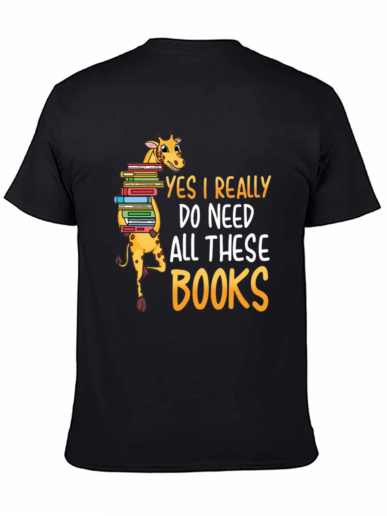 Black Giraffe Lover Reader Funny Books T-Shirt view 4