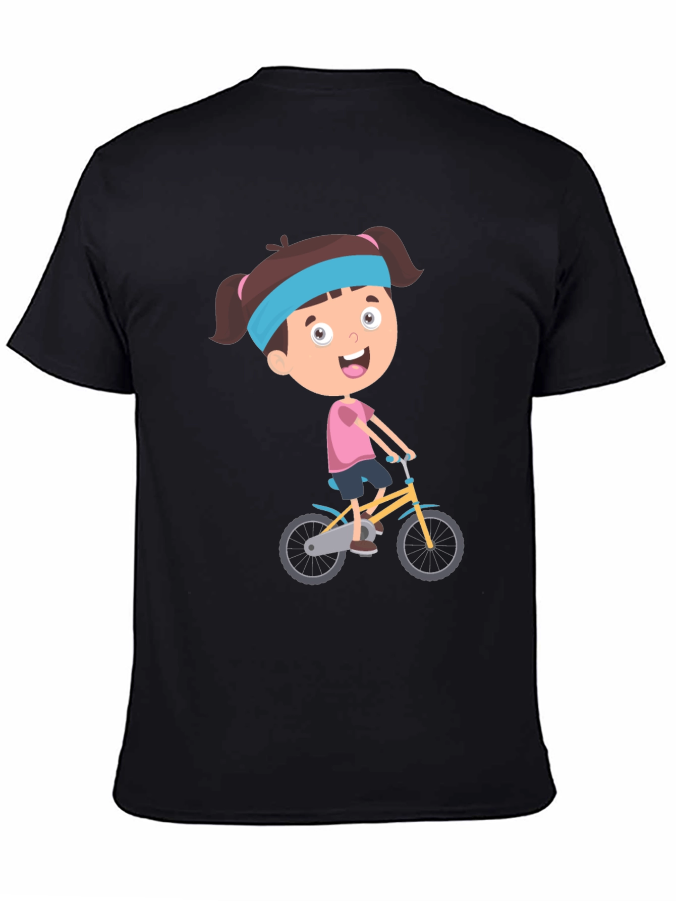 Black Cartoon Girl Biking Graphic Print Tee - Casual Comfort view 4