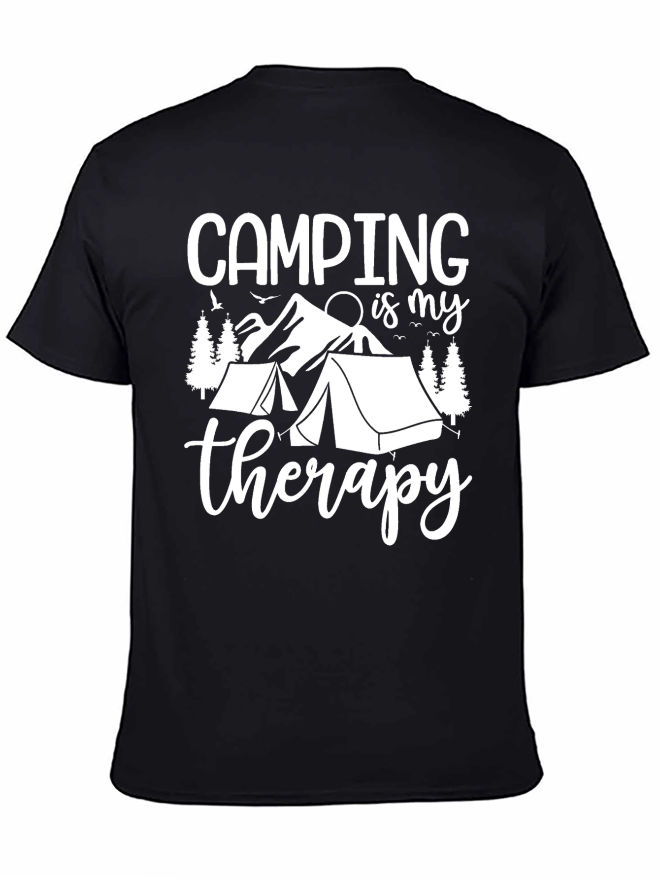 Black Camping Therapy Graphic Tee - Black Cotton T-Shirt view 4