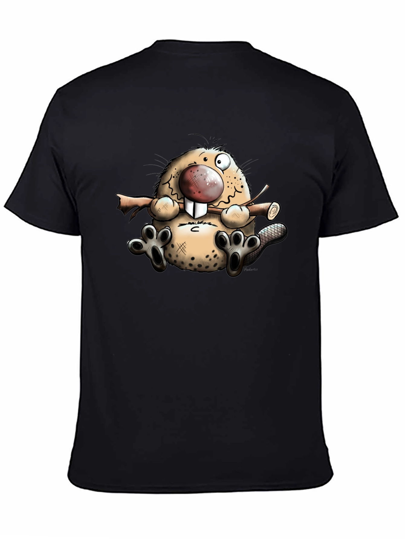 Black Cartoon Beaver Graphic T-Shirt view 4