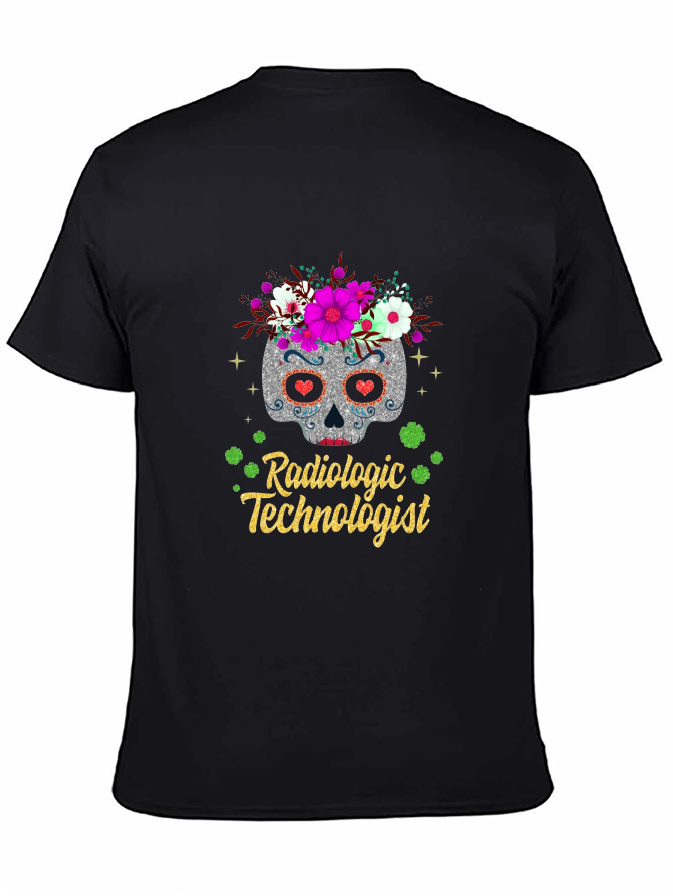 Black Radiologic Technologist Sugar Skull T-Shirt view 4