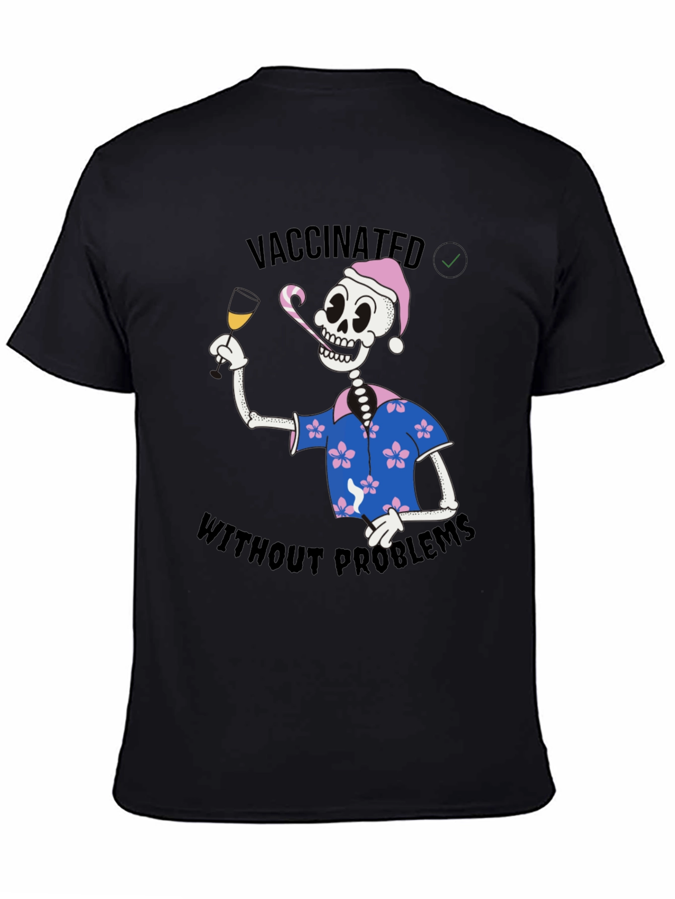 Black Vaccinated Skeleton T-Shirt - No Problems view 4