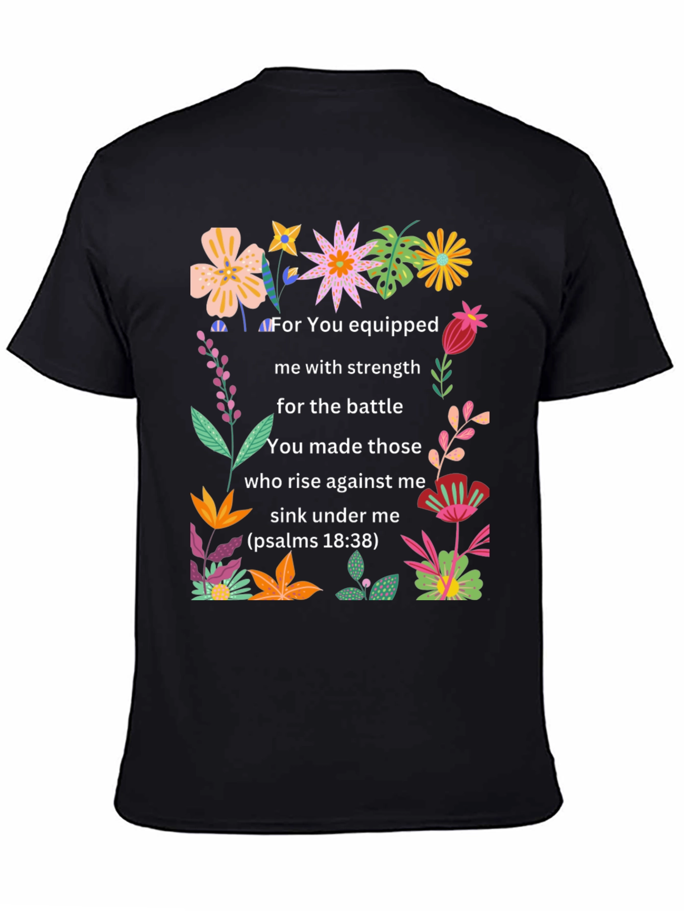 Black Floral Psalms Verse Black T-Shirt view 4