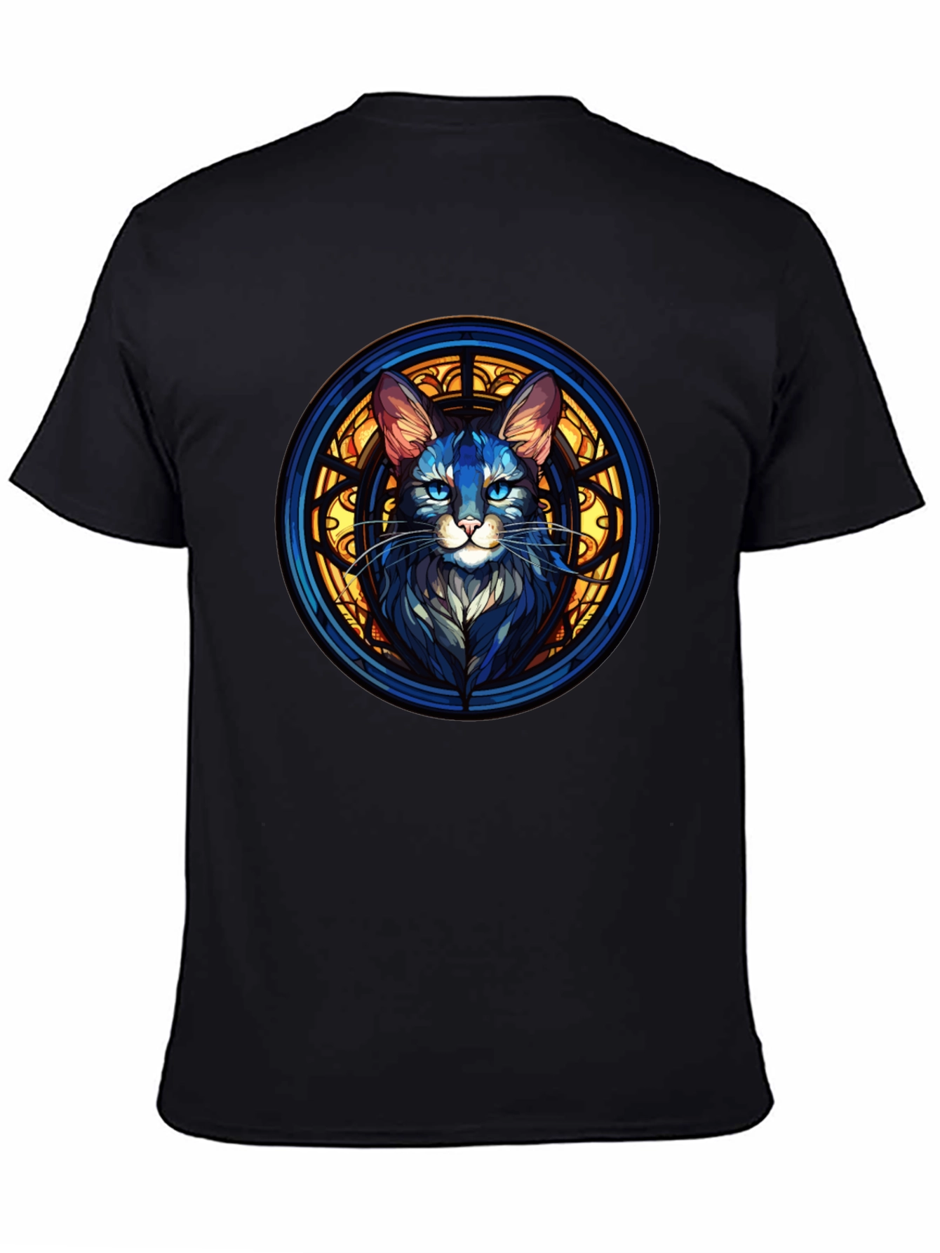 Black Stained Glass Cat Graphic Black T-Shirt view 4