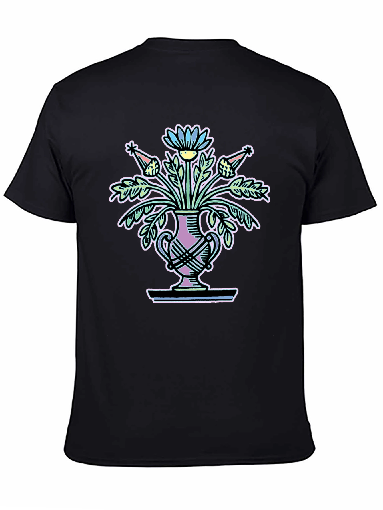 Black Floral Vase Graphic Tee - Black Unisex T-Shirt view 4