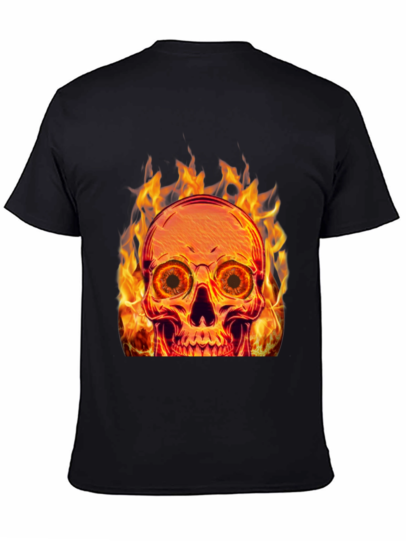 Black Flaming Skull Graphic Tee - Black Cotton Blend view 4