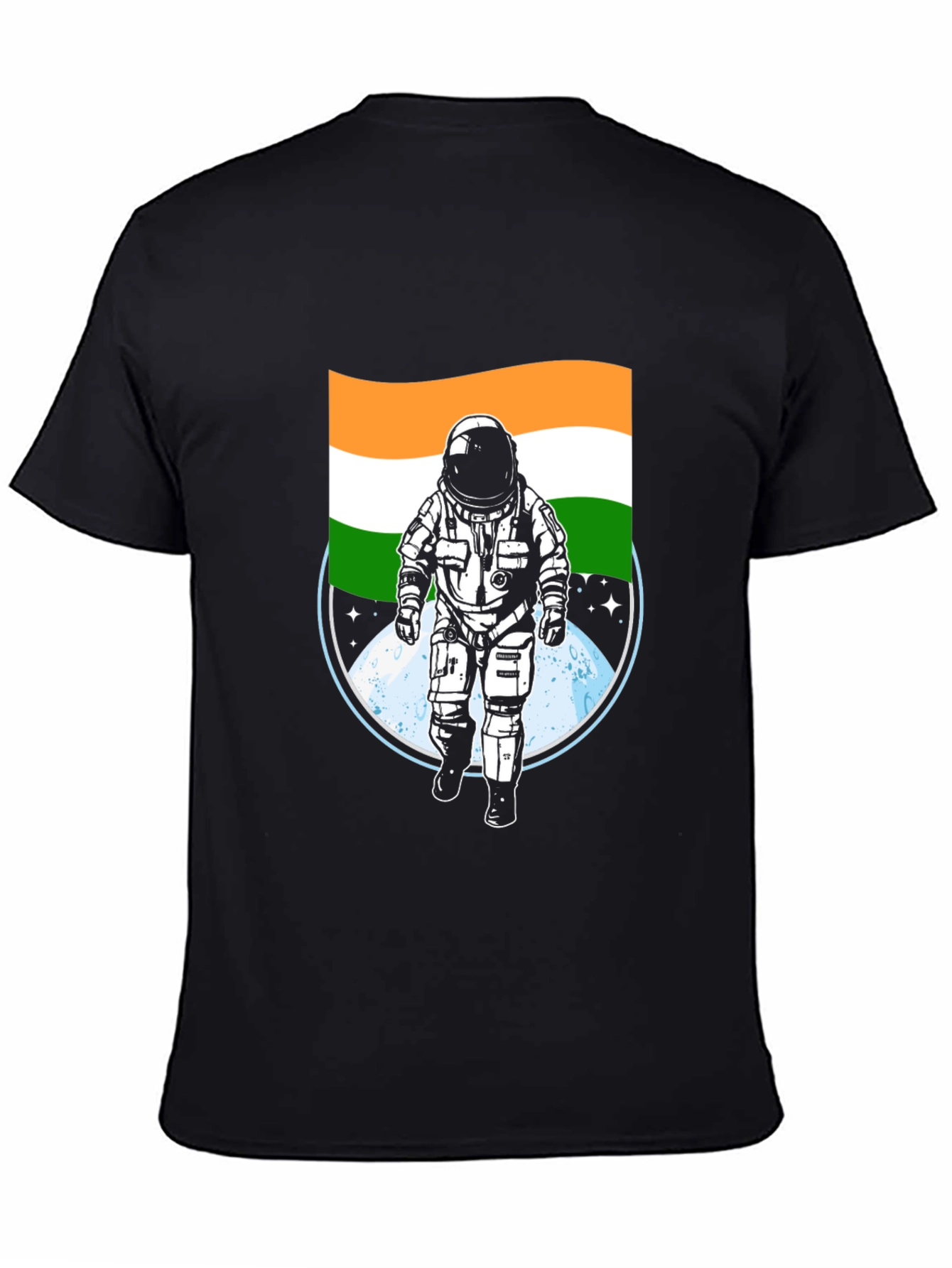 Black Astronaut India Flag Graphic Tee - Black view 4