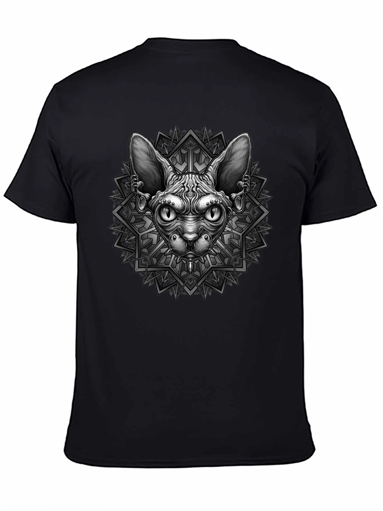 Black Sphynx Cat Graphic Tee - Unique Geometric Design view 4