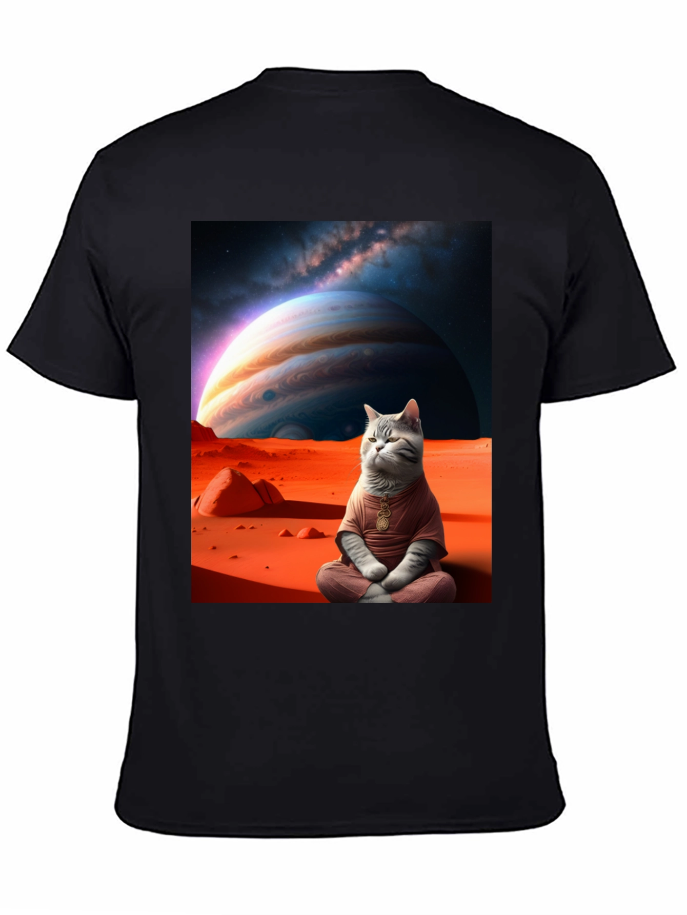 Black Zen Cat in Space Graphic Tee view 4