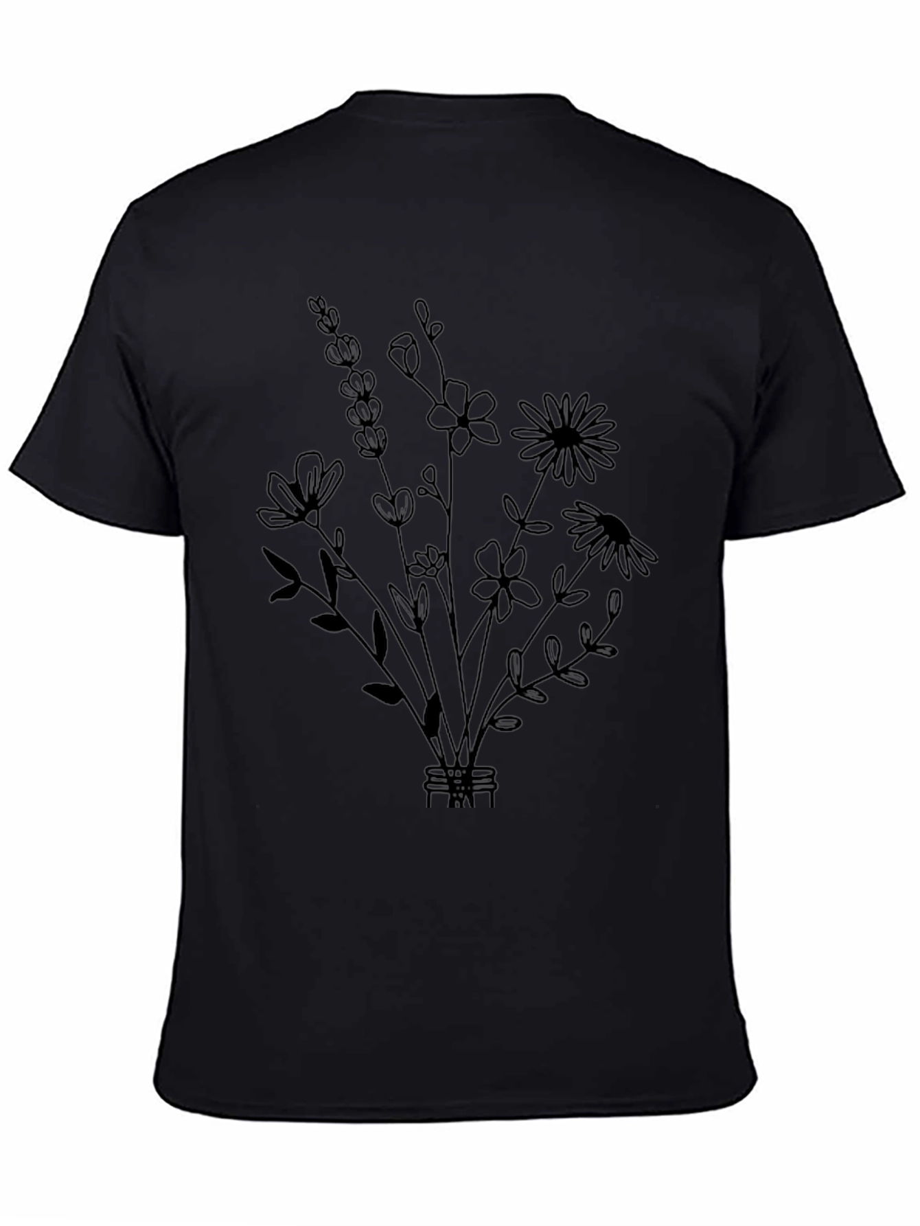 Black Floral Bouquet Graphic Tee - Stylish Black T-Shirt view 4
