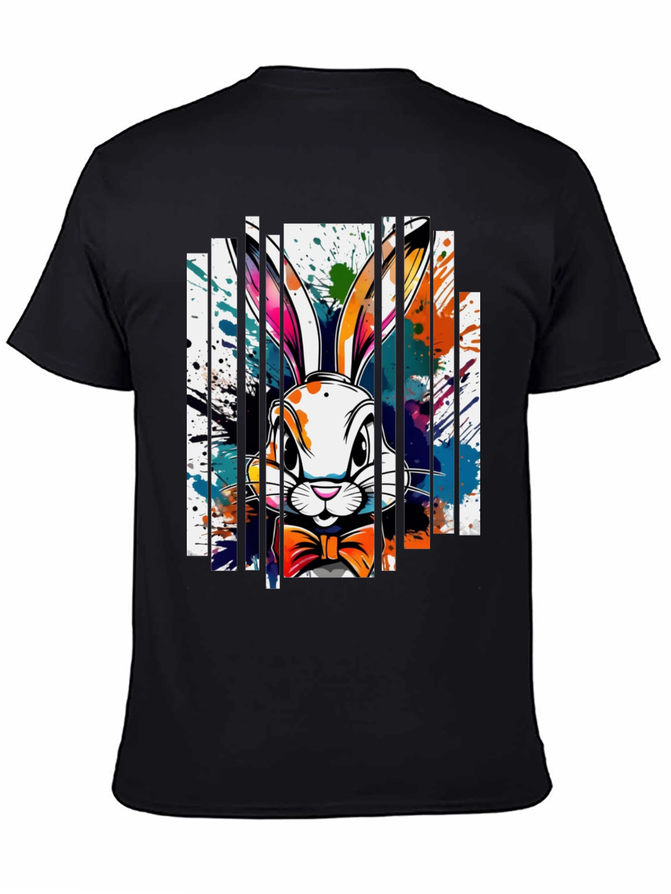 Black Stylish Rabbit Graphic Tee - Unique Colorful Design view 4