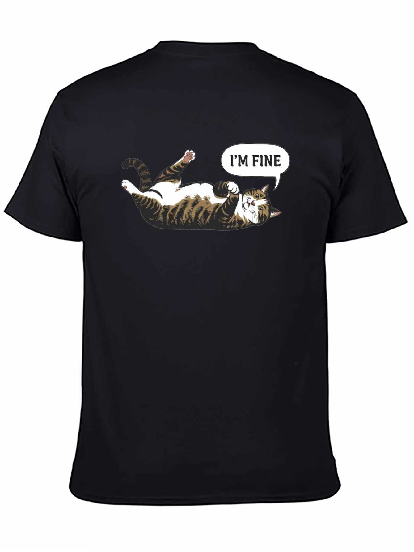 Black Funny Cat Graphic Tee - I'm Fine T-Shirt view 4
