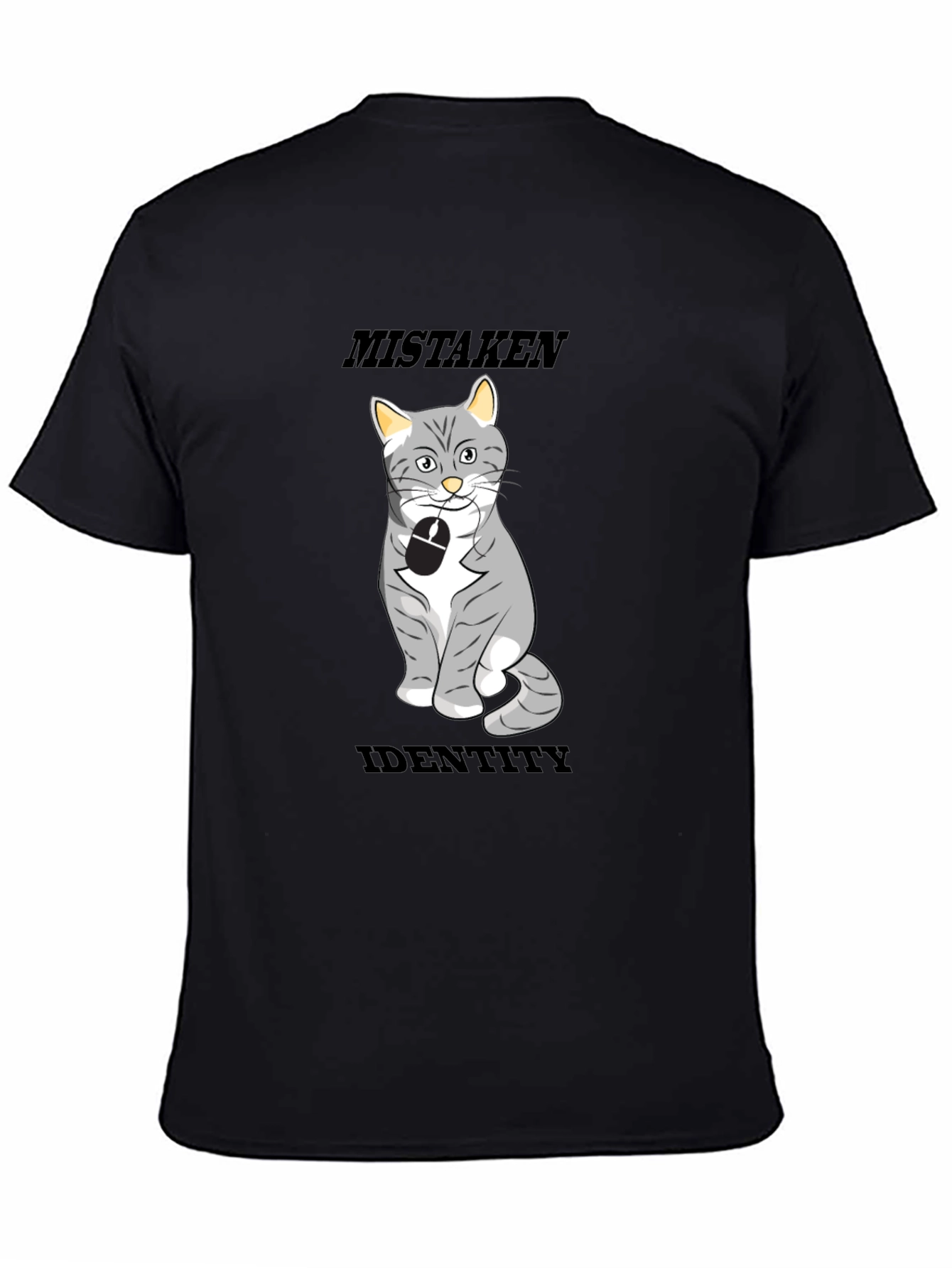 Black Mistaken Identity Cat T-Shirt, Funny Graphic Tee view 4