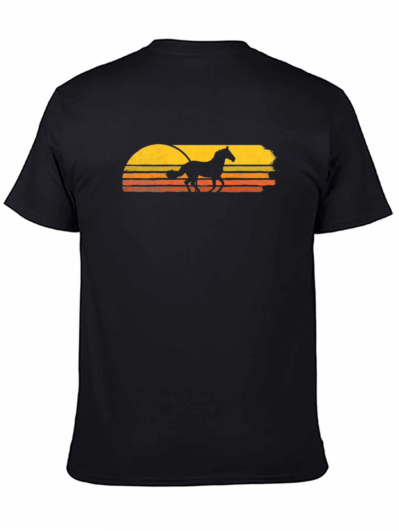 Black Horse Sunset T-Shirt - Retro Style Black Tee view 4