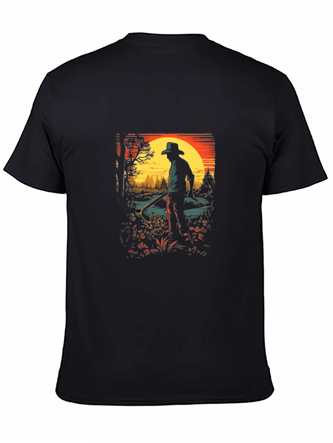 Black Vintage Sunset Cowboy Graphic Tee view 4