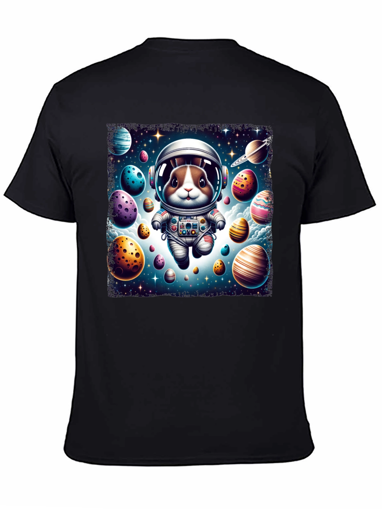 Black Space Bunny Easter Egg Universe Graphic Tee view 4