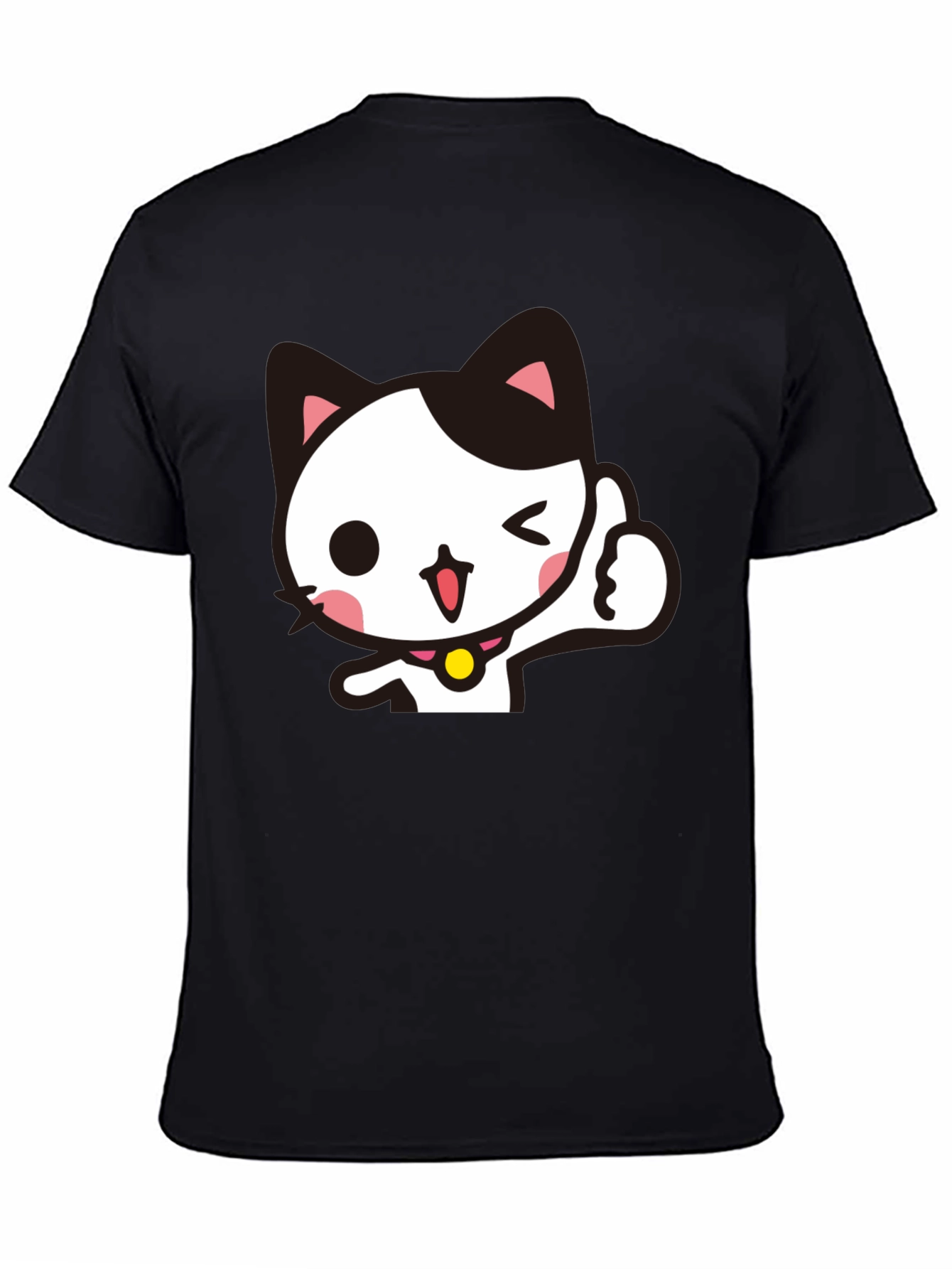 Black Cool Black T-Shirt with Cute Winking Cat Graphic view 4
