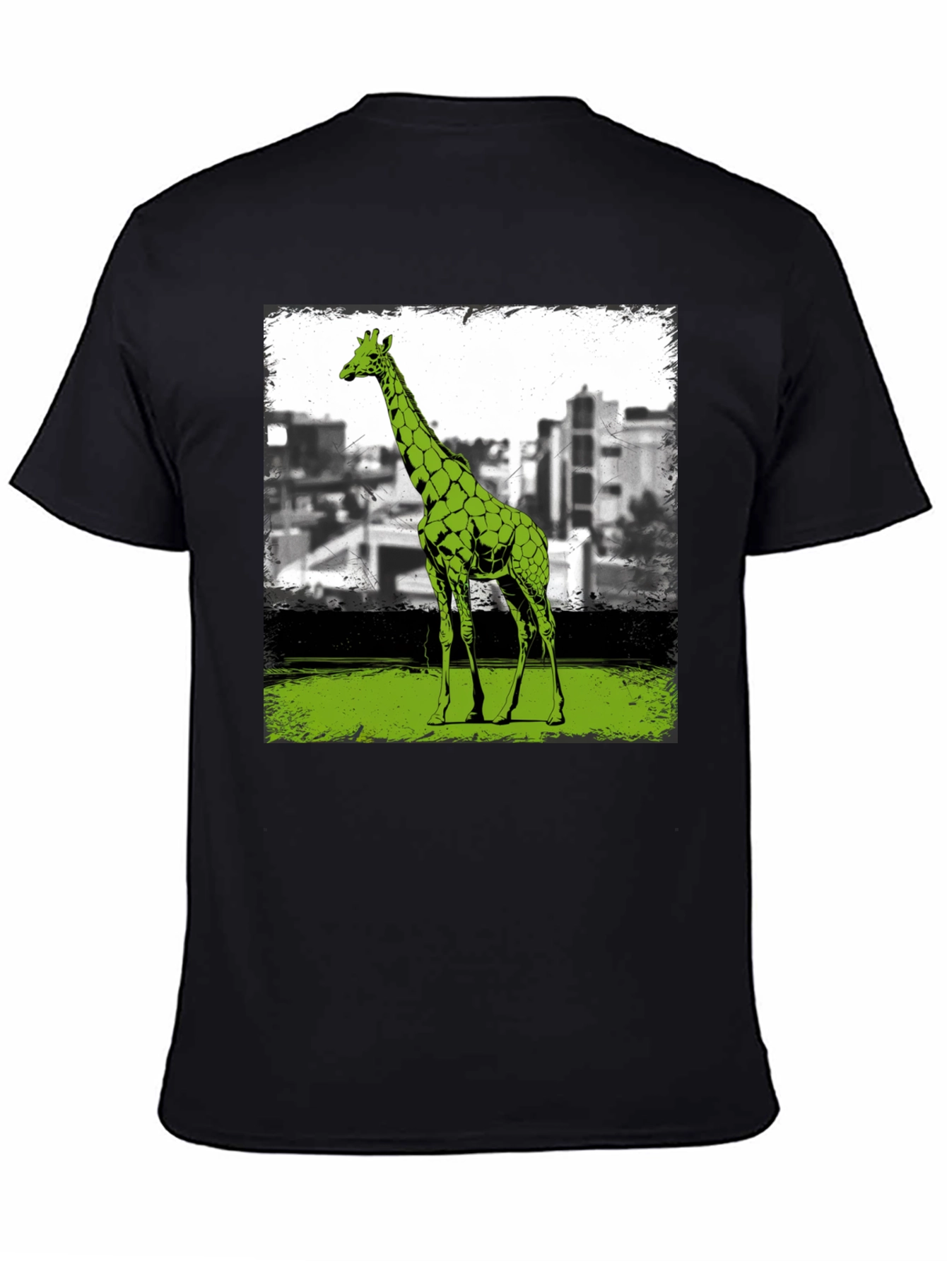 Black Giraffe Cityscape Graphic Tee - Cool Animal Print Shirt view 4